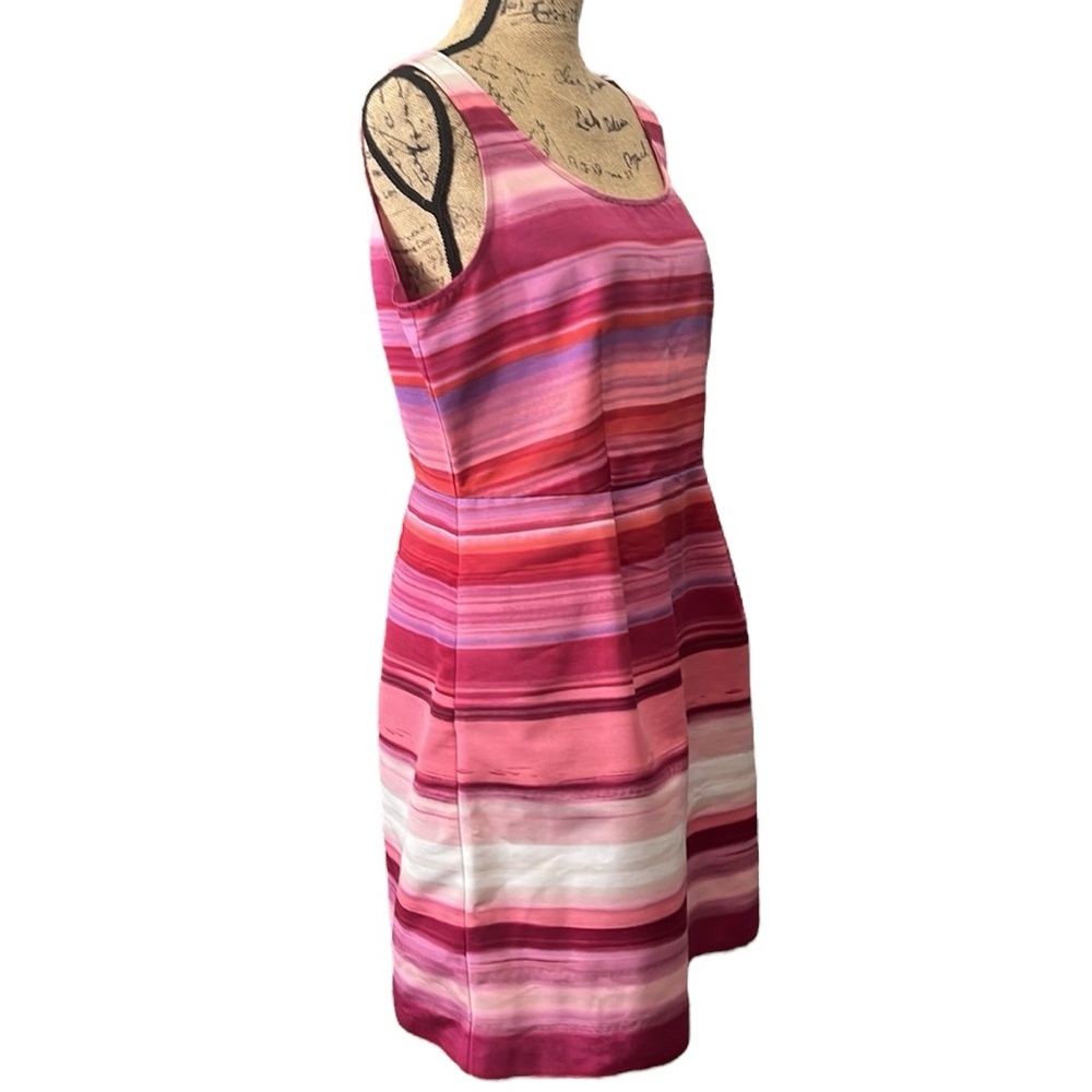 Loft EC Shades of pink striped sleeveless fit and flare dress. Size 12 Petite - Picture 3 of 6